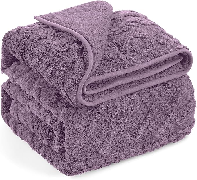 Wemore Weighted Blanket for Adults Twin Size 15 lbs, Dual Sided Soft Fuzzy Jacquard Sherpa Weighted Blankets for Sleeping, Cozy Fluffy Knitted Heavy Blanket for Couch Bed, Purple, 48 x 72 inches