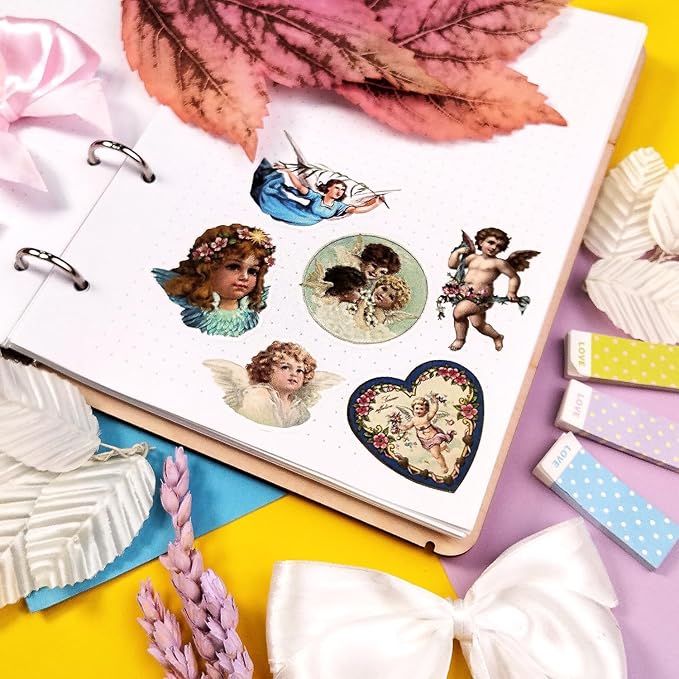 BulbaCraft 100Pcs Angel Stickers Vintage - Angel Decals for Laptop, Scrapbooking, Crafts, Envelopes, Gifts for Women & Men