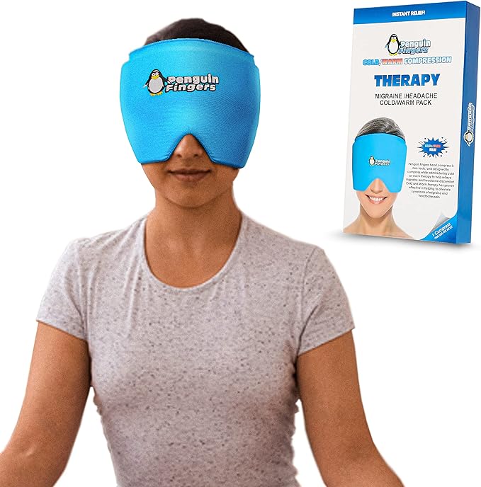 Weighted Eye Mask Migraine Headache Relief Ice Cap, Reusable Head Wrap Cold Pack, Head Ice Pack Cap Hot/Cold Therapy Soft Eye Mask for Puffy Eyes, Sinus, Tension & Stress - Non-Toxic Latex Free