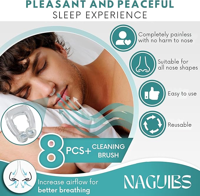 Premium 8 Pack Anti Snoring Devices Snore Stopper Magnet Silicone Nose Clips Efective Snoring Solution Support Breathing Enhance Sleep Experience for Quieter Sleep aid