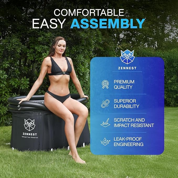 Upgraded XXL 150 Gal Oval Ice Bath Tub With Cover - Portable Cold Plunge Tub For Athletes, Ultra-firm 6-layer Insulated Inflatable Ice Tubs & Bathtub For Adults with Dual-tube Comfort Rim