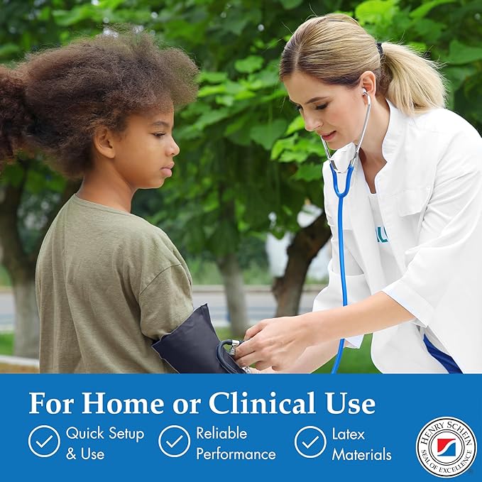 Child Pro Aneroid Sphygmomanometer – Size 9 Navy Blue Cuff, Manual Blood Pressure Monitor, Reusable, Dial Display, Includes Leatherette Carrying Case – 1 Count