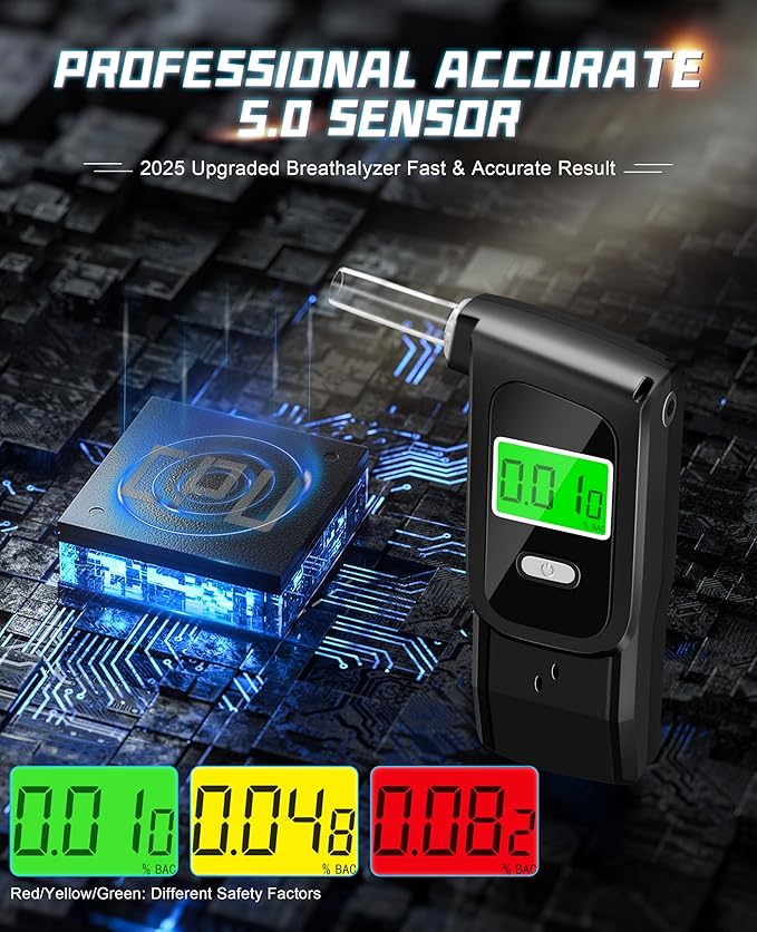 2026 Upgraded Breathalyzer, Breathalyzers for Alcohol with LCD Digital Display, Portable Alcohol Breathalyzer Tester for Home Use(10 Mouthpieces)