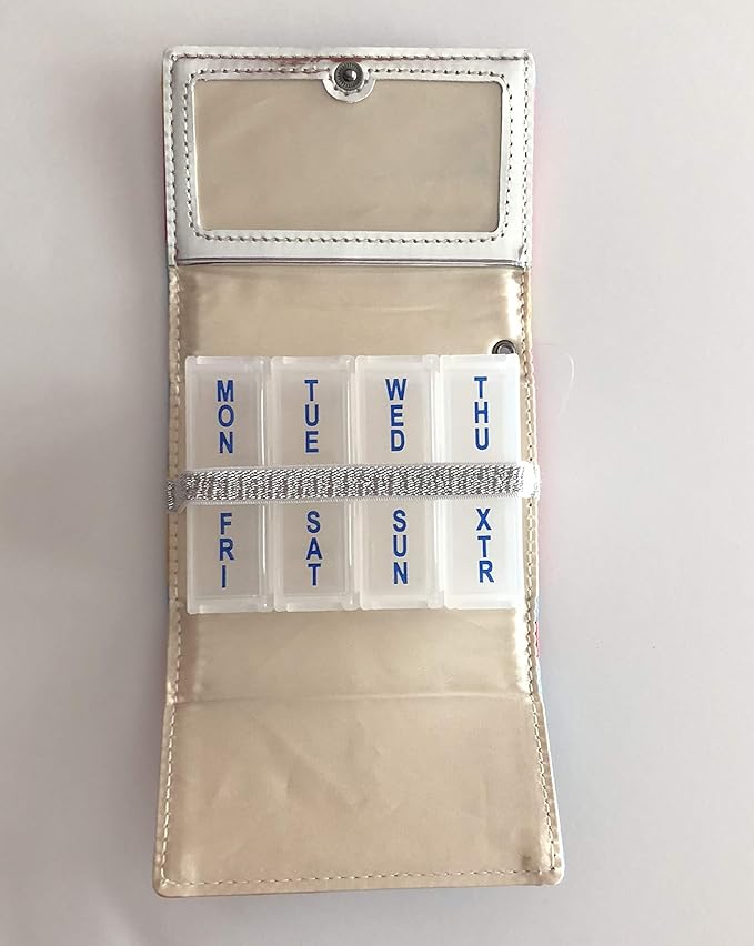 Weekly Pill Box Organizer, 8 Compartments, Portable Travel Pill Case, Folding Cover to Hold Medication, Supplements - Inspirational Red