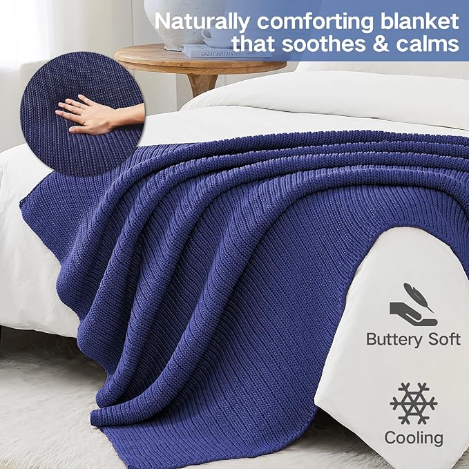 Guohaoi Knitted Weighted Blanket for Adults (Blue 50"x75" 20lbs) No Beads Cooling Throw Blanket for Hot Sleepers, Home Decor Breathable Chunky Knit Heavy Blanket Use on Full Size Bed