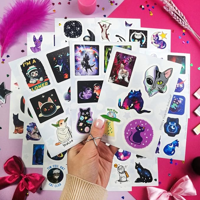 BulbaCraft 100Pcs Space Cat Stickers - Galaxy Cate Stickers, Gifts for Women & Men