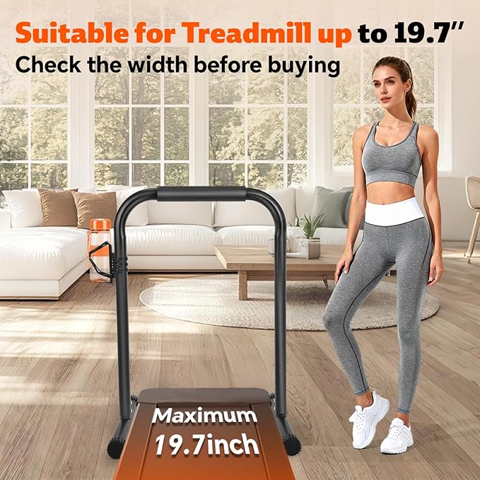 Handle Bar for Walking Pad Only, Suitable for Walking Pad up to 19.7" Wide, Adjustable Treadmill Handlebar Height from 34" to 42", Tall People Friendly, Extended Base, with Cup Holder, Black