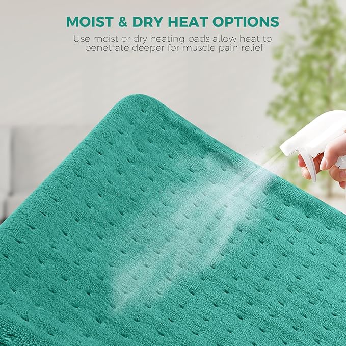 NOWWISH Heating Pad for Back Pain Relief & Period Cramps, 33x17 Inches Electric Heating Pad with 10 Heat Settings, Timer and Auto Shut-Off, Machine Washable, Mothers Day Gifts for Mom Women, Green