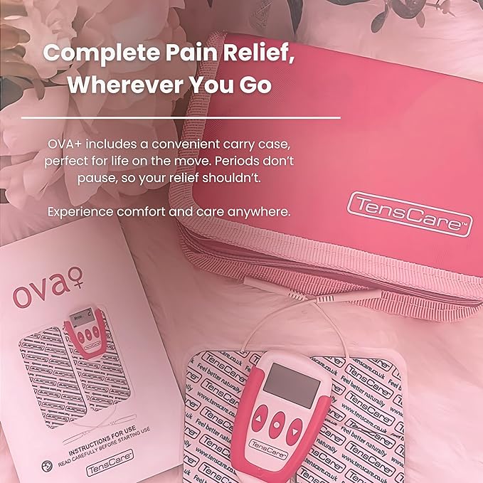 TensCare OVA+ - 4 Tailor Made TENS Programmes for Pain Relief from Period Pain, Dysmenorrhea. Silent Unit to be Used at Home, Work or on The Go