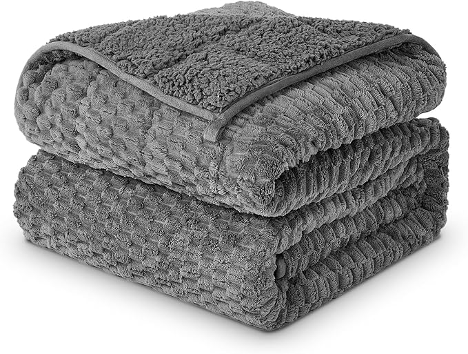 Weighted Blanket Queen Size for Adults,15lbs Jacquard Sherpa Heavy Blanket for Calming and Relax, Dual Sided Ultra Soft Fuzzy Throw Blanket with Glass Beads, 48" x 72" 15lbs, Dark Grey