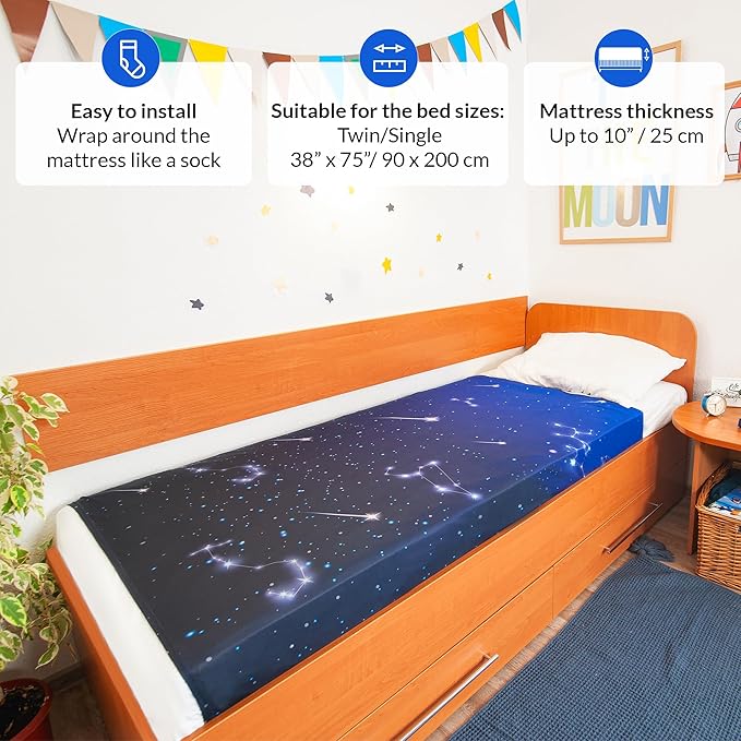 Sensory Compression Blanket | Spandex Bed Sheet for Kids & Adults | Deep Relaxing Feeling, Release Oxytocin | Helps With: SPD, Anxiety, ADHD, Autism | Star Theme | Breathable & Stretchable | Twin