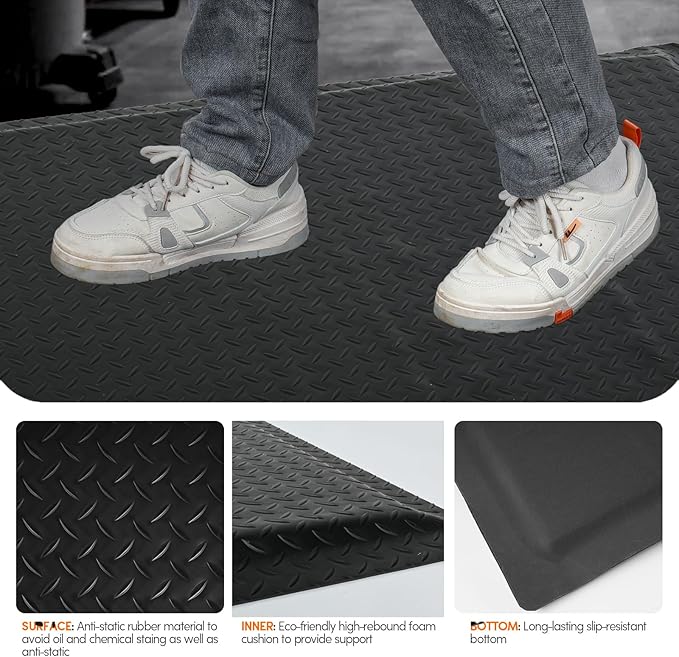Anti Fatigue Mats Industrial 2' x 7' 15/16" Thick Ergonomic Standing Mat Commercial Kitchen Mat Heavy Duty Diamond Plate Cushioned Shop Floor Mats Helps Relieve Back and Leg Soreness