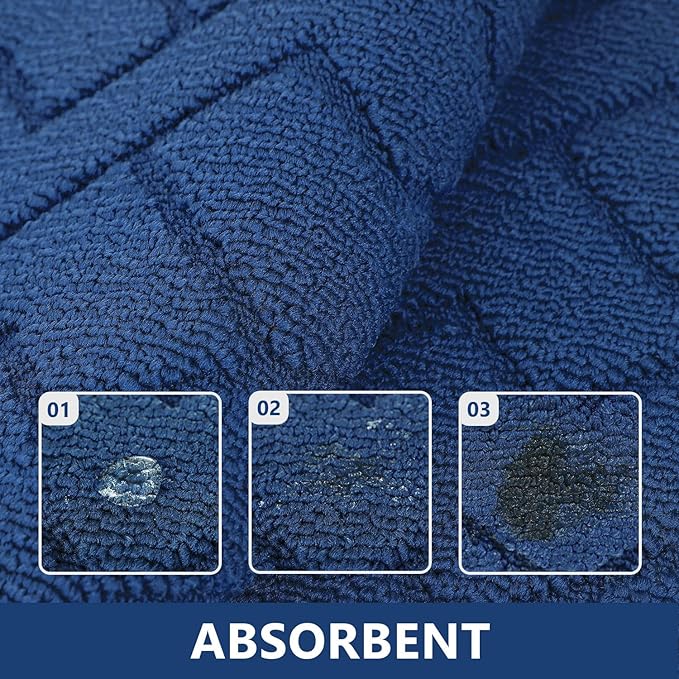 hicorfe Kitchen Runner Rug and Mats Sets,2 Pieces Super Absorbent Polypropylene Non-Slip Rug,Soft Comfort Floor Mat,Washable for Kitchen,Hallway,Office,Sink,Laundry(20" x 32"+20" x 59",Navy Blue)