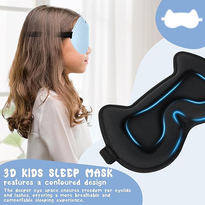 Kids Sleep Mask: 3D Contoured Cup Eye Mask, Blindfold with Adjustable Strap, Kids Eye Cover for Boys, Girls, Teens, Pressure-Free with Memory Foam Face Mask (Blue)