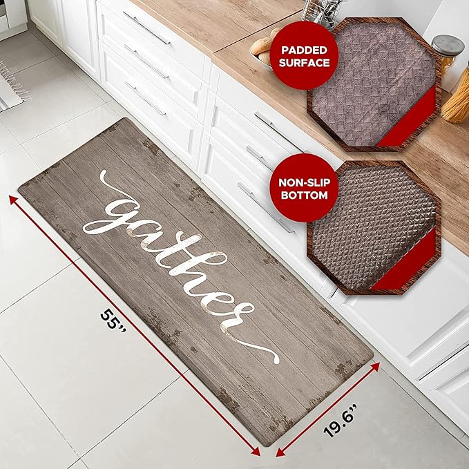 J&V TEXTILES Kitchen Mat Cushioned Anti Fatigue Floor Mat,19.6"x55", Thick Non Slip Waterproof Kitchen Rugs and Mats, Standing Mat for Kitchen,Floor,Home,Office,Desk,Sink,Laundry (Gather)