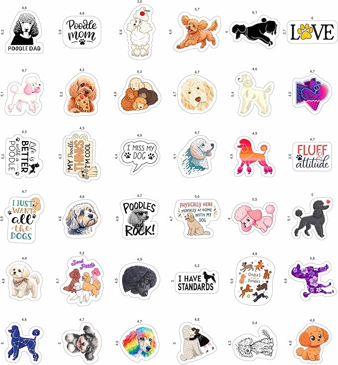 100Pcs Poodle Stickers for Water Bottle, Laptop - Poodle Gifts, Party Supplies & Decorations - Dog Stickers and Decals - Gift for Women & Men