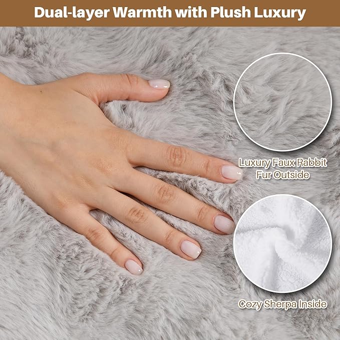 Electric Foot Warmer, Luxury Faux Fur Heating Pad for Feet Pain Relief Cramp, Heated Foot Warmer for Under Desk & Bed with 3 Heat Settings & 2H Auto-Off, ETL Certified, 20x22 Inch, Light Grey