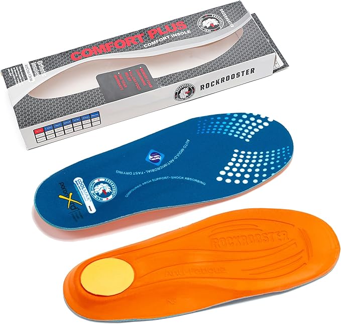 ROCKROOSTER 3 Pairs Memory Foam Anti-Fatigue Insoles for Work Boots, Heavy Duty Support Inserts for Men & Women, Arch Support, Distributes Foot Pressure, Slow Rebound, Standing All Day (RC930-L)