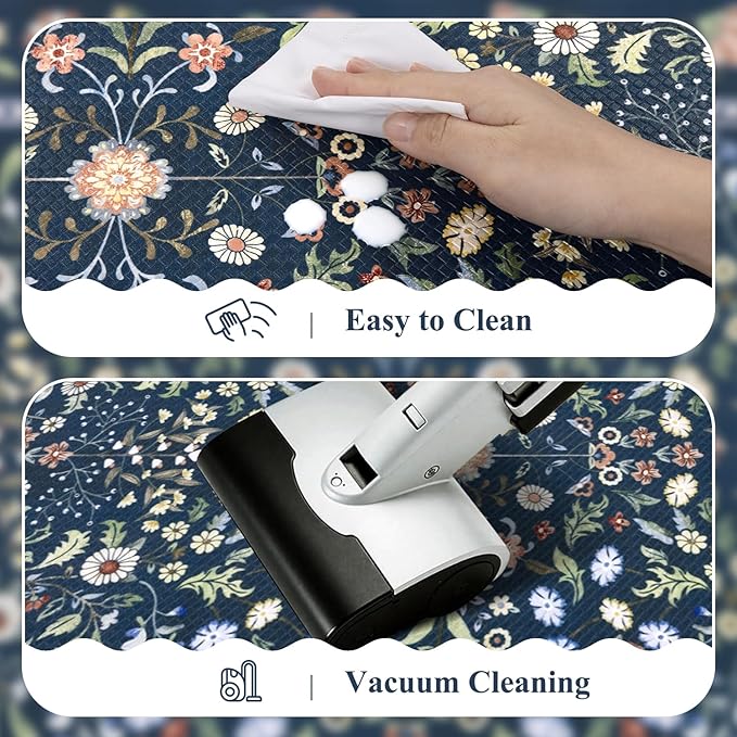 Yamaziot Anti Fatigue Kitchen Rugs Set of 3 - Boho Non Slip Waterproof Kitchen Mats for Floor, Boho Runner Rug for Kitchen Floor, Laundry, Desk, Bar, Office, 17.3"x29"+17.3"x35"+17.3"x47", Blue