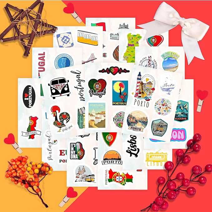 BulbaCraft Portugal Stickers for Water Bottle and Laptop - Portugal Party Supplies & Decorations, Waterproof Vinyl Decals, Portuguese Flag and Culture Stickers, Gifts for Women & Men
