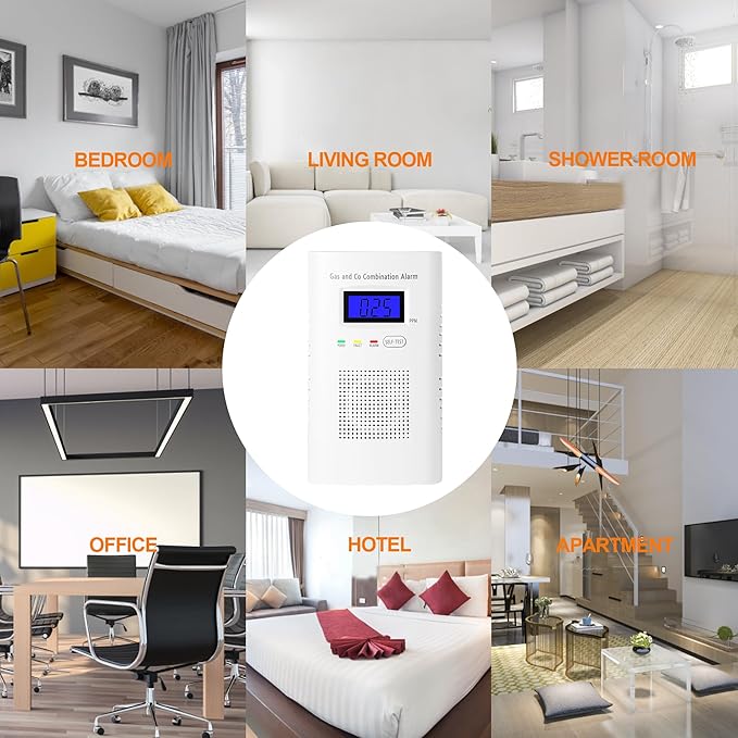 2 Packs Combination Gas & Carbon Monoxide Detector, Plug in Carbon Monoxide Alarm & Natural Gas Detector,Propane,Methane,with Backup 9V Battery Feature, Digital Display, for Home, Apartment, RV
