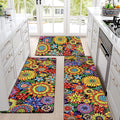 Likiyol Boho Kitchen Rugs, Boho Floral Anti Fatigue Kitchen Mat for Floor, Bohemian Flowers Non Slip Washable Kitchen Floor Mats, Comfort Standing Mat, 18''x30''+18''x48''+18''x60'', Yellow