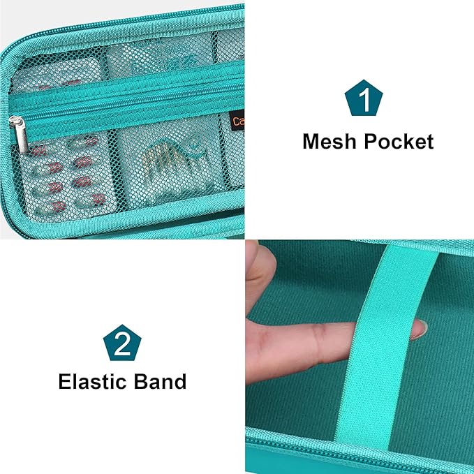 Canboc Carrying Case for Asthma Inhaler, Handheld Spacer for Adults, Mask, Inhaler Spacer Bag with Removable Shoulder Strap, Mesh Pocket fit Medicine or Essentials, Turquoise (Case Only)