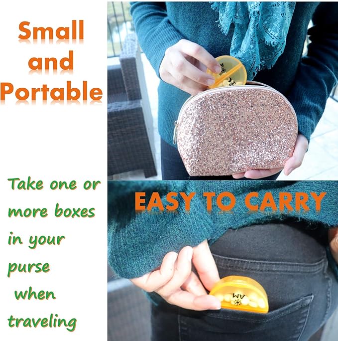 Small Pill Organizer 7 Day Weekly Tower Travel Pills Box Med Dispenser - 4 Times a Day AM PM Noon Night Medicine Container Medication and Vitamin Holder