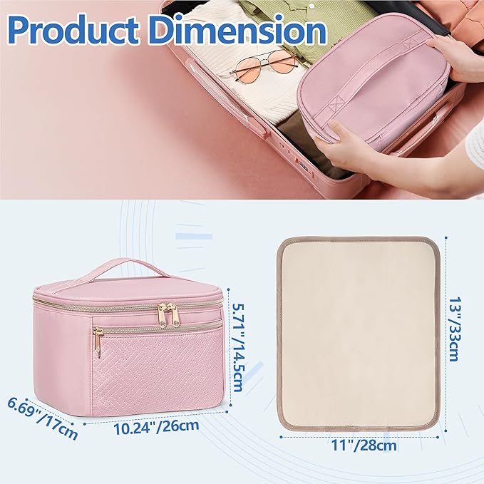 Fasrom Pill Bottle Organizer, Medicine Bag with Waterproof Mat & Adjustable Divider, Travel Carrying Case for Pills, Vitamins, Medical Supplies, First Aid Bag for Home Storage, Travel, Pink