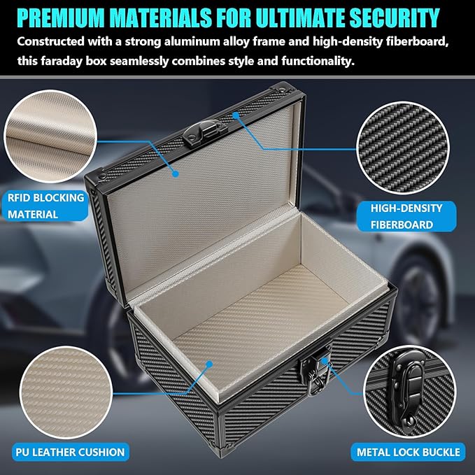 Faraday Signal Blocking Box for Car Key Fob, Keyless Entry Car Key Fob Protector Shielding Cage (Carbon Fiber Black)