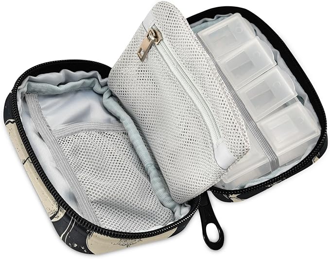 Skull Collection Travel Pill Case, Weekly Pill Boxes 7 Days Portable Pill Organizer Supplement Holder