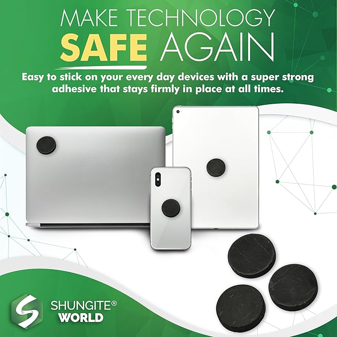 3 pcs Authentic Shungite Stickers Unpolished 50 mm / 1.96" Genuine Healing Energy Stone Protection Plate for Cell Phone Case Tablet Laptop Computer Noble Gemstone Protector Crystal