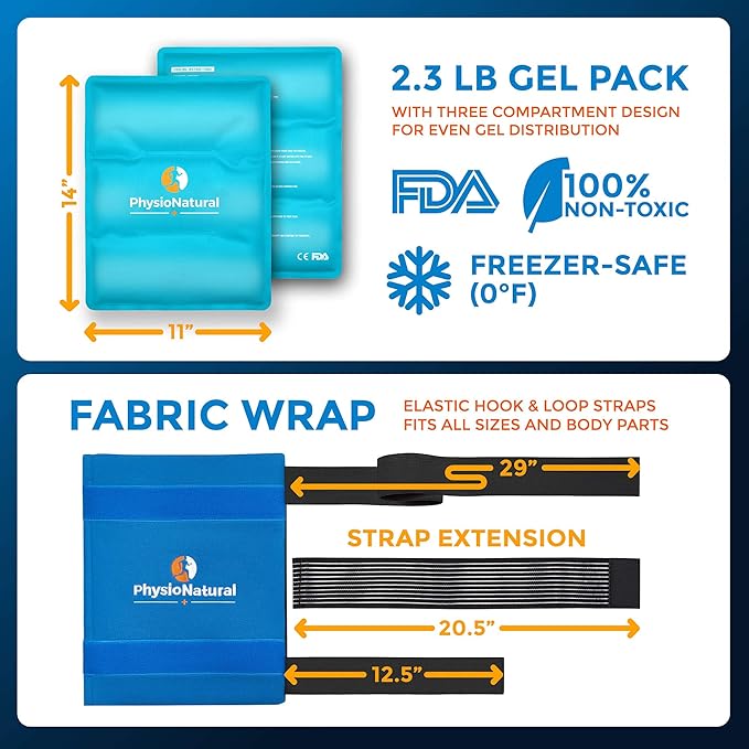 Universal Large Flexible Gel Ice Pack & Wrap - Cold Therapy for Your Hips, Shoulders, Elbow, Back, Knees – Instant Pain Relief for Injuries, Recovery, Swelling, Aches, Arthritis, Bruises & Sprains