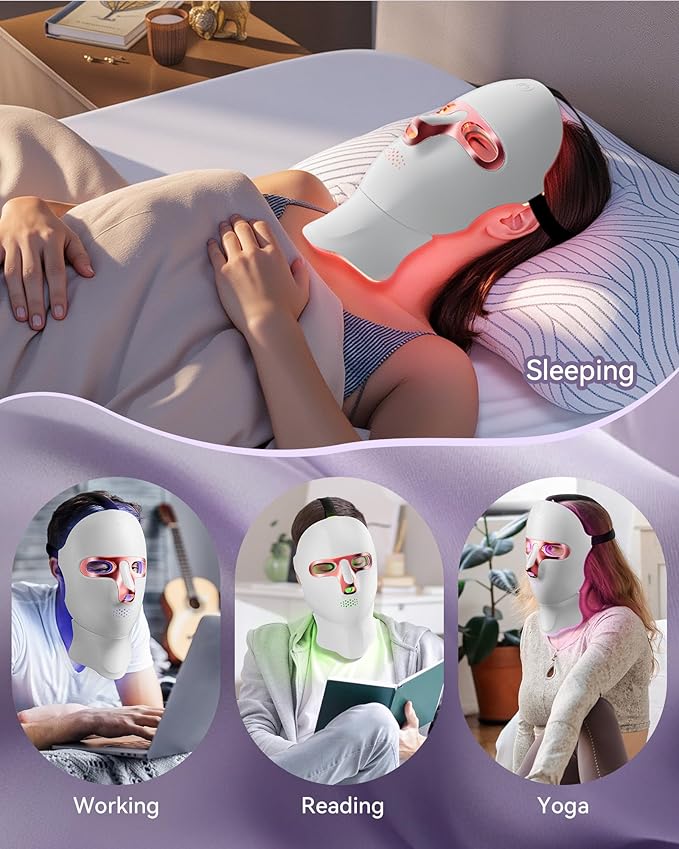 Red Light Therapy for Face - LED Light Therapy Mask Skin Care, Cordless LED Face & Neck Mask with Red & Infrared Lights Wavelength, USB C Rechargeable for Home Use, Working, Travel, Yoga