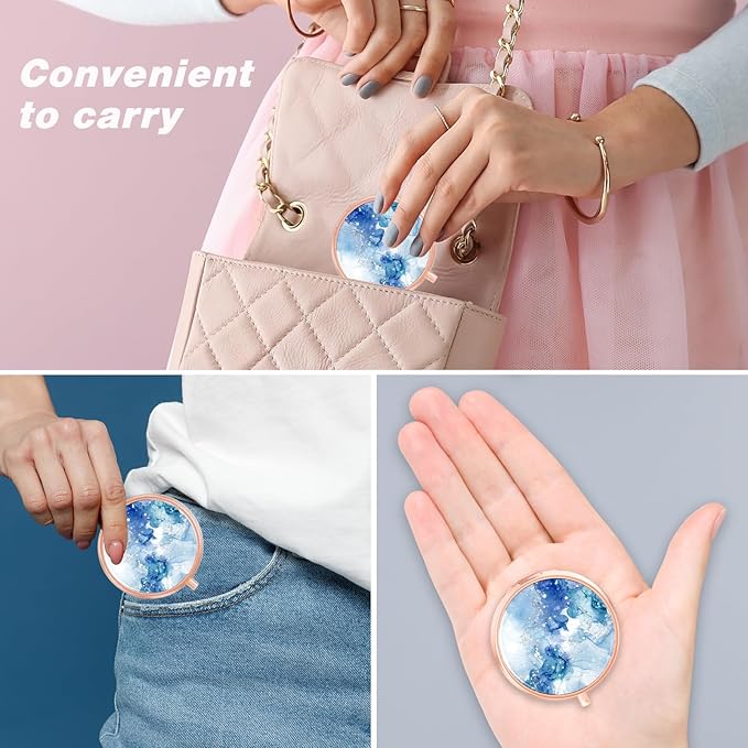 Rouidr Pill Box, 3 Compartment Medicine Pill Case, Small Metal Travel Medicine Box for Purse & Pocket, Rose Gold, Light Luxury Blue