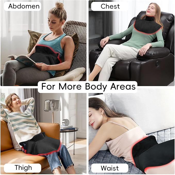 Cordless Red Light Therapy for Neck & Shoulders Pain Relief, 5000mAh 850nm Infra Device for Upper Back Muscle Relax with Timer, Rechargeable 660nm Wearable Heating Pad, for Women Men
