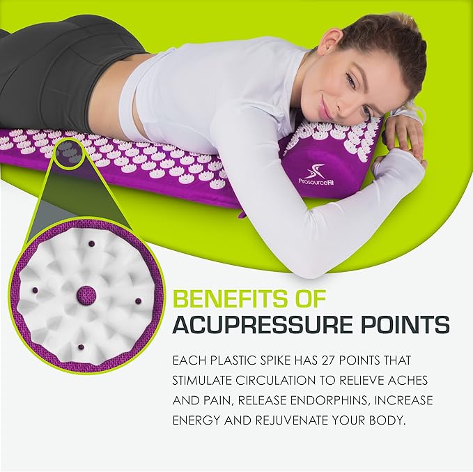 ProsourceFit Acupressure Mat and Pillow Set for Back/Neck Pain Relief and Muscle Relaxation