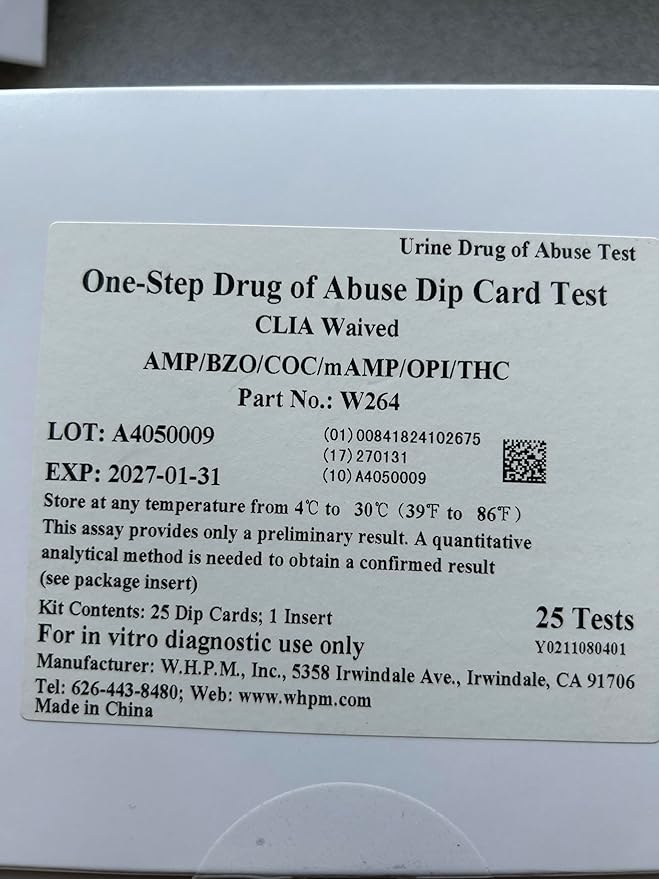 At Home Urine Drug Tests, 6 Instant Test Kits for Marijuana, Cocaine, Opiates, Amphetamine, Methamphetamine, Benzodiazepine, 5 Tests