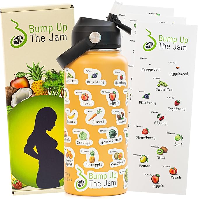 Pregnancy Water Bottle Tracker - 32 Ounce Stainless Steel - Includes Weekly Pregnancy Tracker Stickers (Copper Glow)
