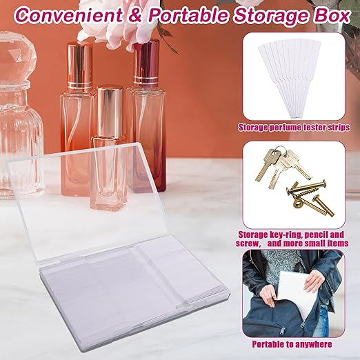 600 Pieces Perfume Tester Strips with Storage Box, Larbeti Paper Fragrance Tester Strips Disposable Essential Oils Test Card White Fragrance Blotter Paper Cards