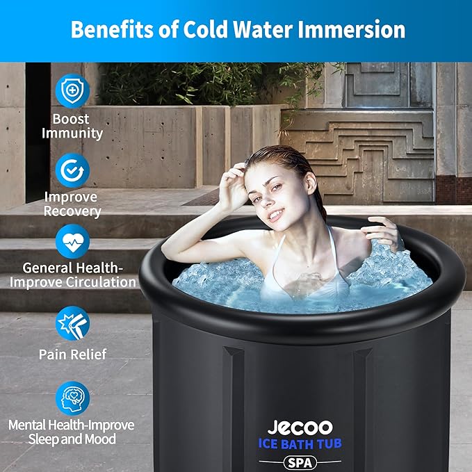 Jecoo Ice Bath Tub for Athletes, 116 Gal Heavy Duty Cold Plunge Tub Portable Cold Plunge for Adults Ice Baths Cold Water Therapy for Recovery at Home, Gyms, Indoor Outdoor…, Black