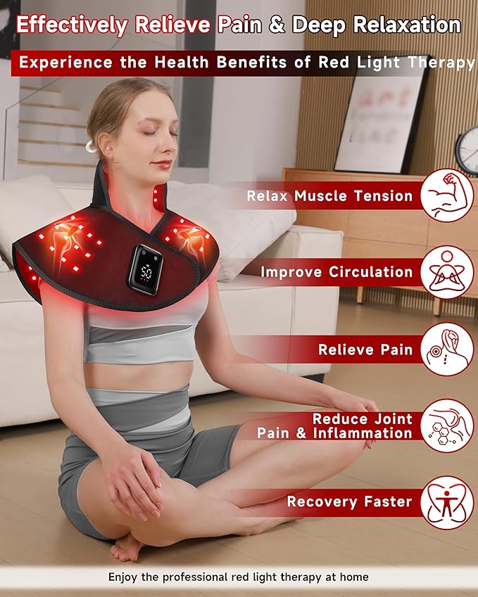 Cordless Red Light Therapy for Neck and Shoulder, 5000mAh Rechargeable 148 LEDs 660nm&850nm Near Infrared Light Therapy for Shoulder Neck Back Pain Relief (Black)