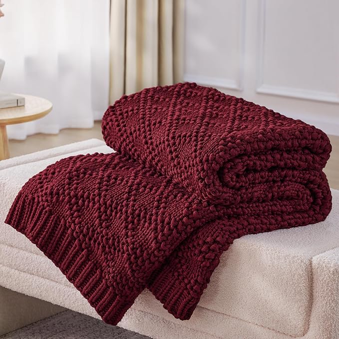 Knitted Weighted Blanket for Adult, Chunky Knit Weighted Throw for Sleep 80"*87" 20lbs, Cooling Breathable Machine Washable Heavy Blanket for Room Decor (Red, King)