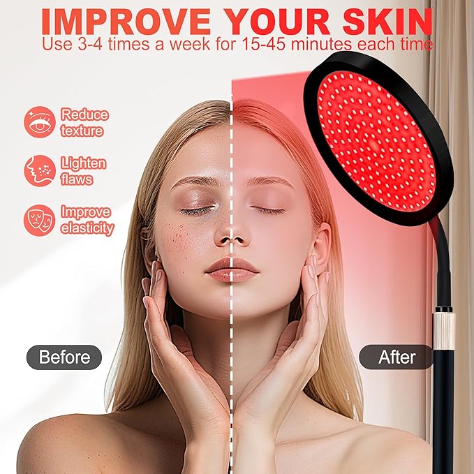 LanSuper Red Light Therapy for Body, Red Infrared Light Therapy Lamp with Stand, 660nm and 850nm Near Infrared Redlight Therapy, LED Red Light Therapy Device for Face and Full Body(140 Beads)-Black