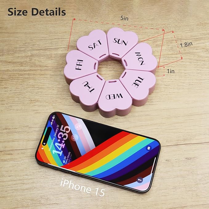 MOLN HYMY Large Weekly Pill Organizer, Girly Pill Box 7 Day, Purple Pink Daily Vitamin Holder for Fish Oil/Medicine/Supplements