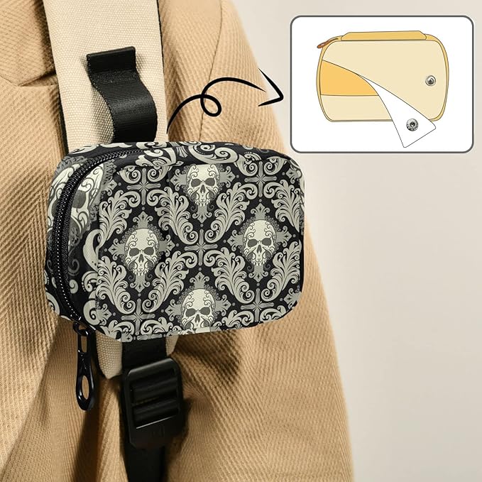 Pill Case Travel Vintage Pill Cases Bag Medicine Vitamin Container Pill Box Organizers Supplement Holder (Skull Damask)