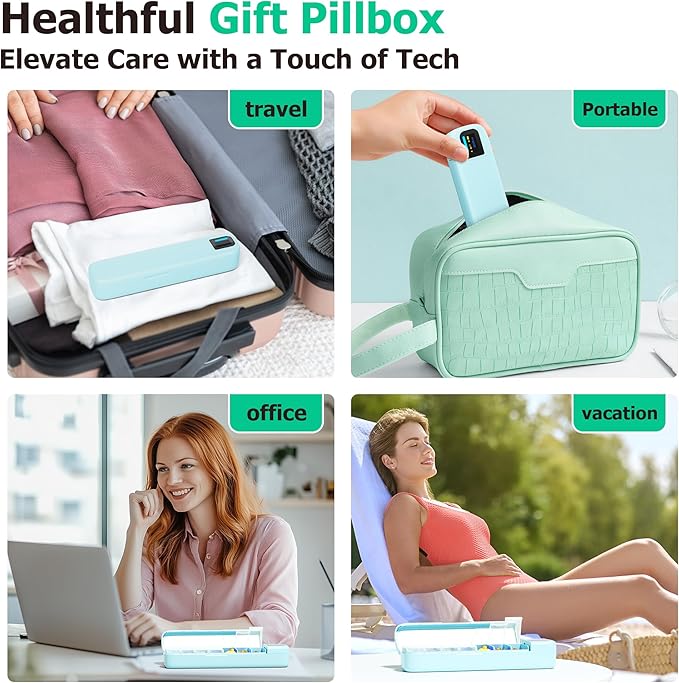 Daviky Smart Pill Organizer with Alarm, Bluetooth Daily Once a Day Pill Box 7 Day with APP, Weekly Travel Pill Case, Portable Pill Reminder for Medicines, Supplements and Vitamins(Green)