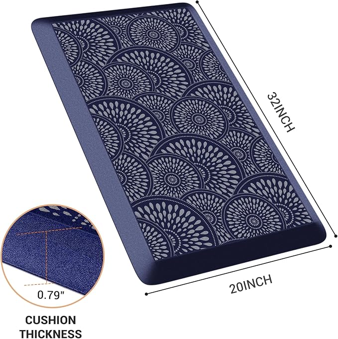 Mattitude 4/5 Inch Kitchen Mat, 20x32in Heavy Duty Ergonomic Comfort Foam Standing Desk Mat, Waterproof Non-Slip Standing Mats and Rugs for Kitchen, Office, Blue