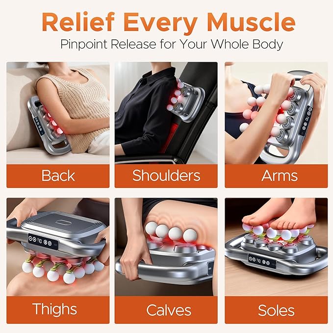 16 Head Massage Gun Deep Tissue - 2026 Upgrade 16-Drive Back Muscle Massager with Adjustable 9 Modes & 9 Levels, Quiet Percussion Massager for Legs, Waist, Back, Buttocks Muscles Pain Relief (Gray)