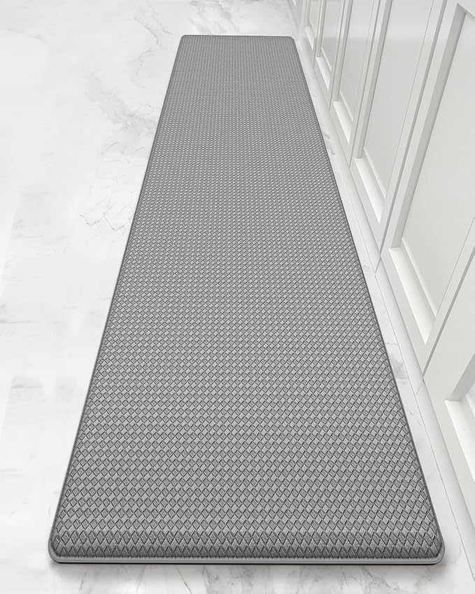 Color&Geometry Anti Fatigue Cushion Kitchen Mat for Floor -17"x94",Long,Easy Clean, Water & Oil Proof, Anti Slip, Foam Rubber Runner Rug for Front Sink Comfort Standing,Grey